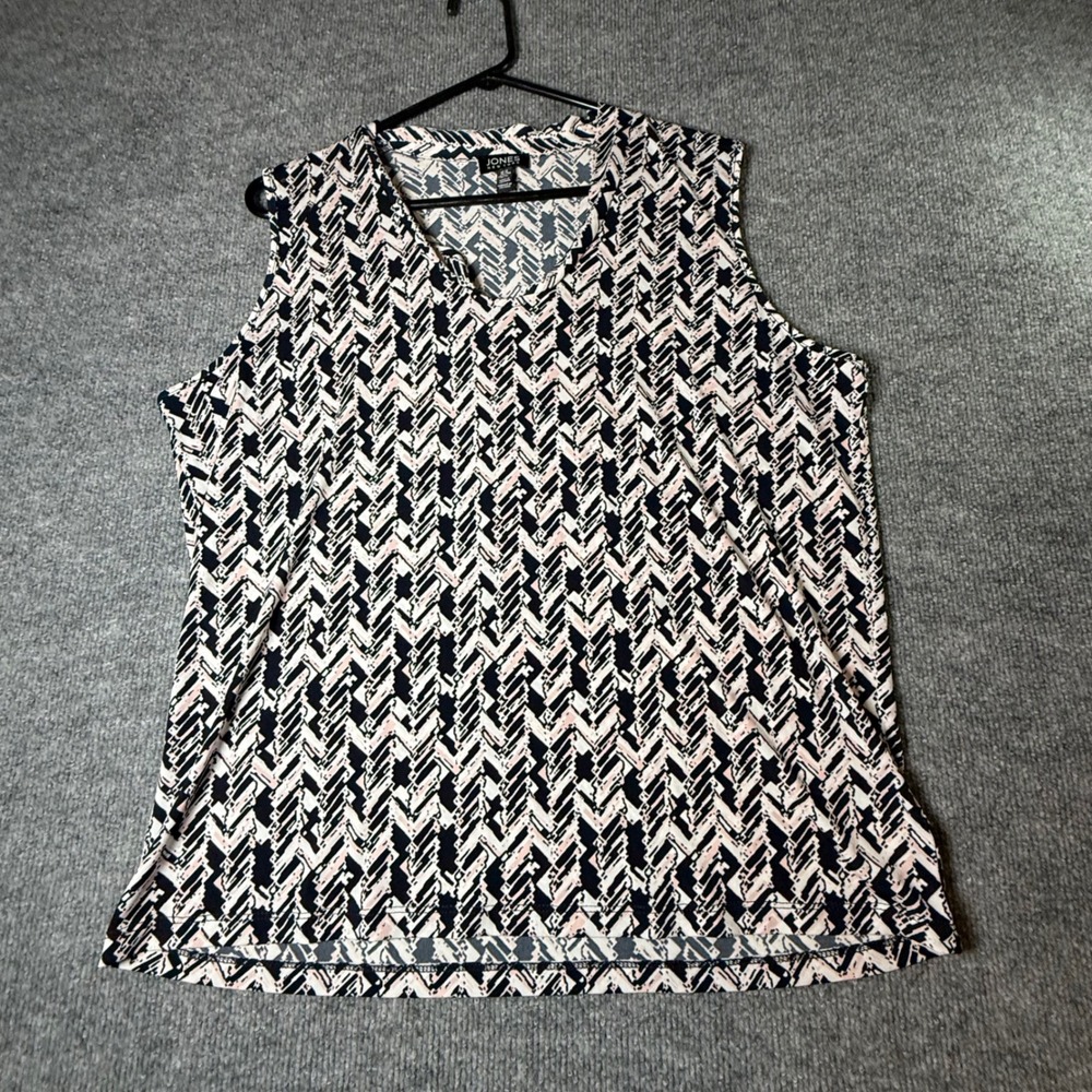Jones New York Womens XL Navy Pink Geometric Chevron Sleeveless V-Neck Tie Top